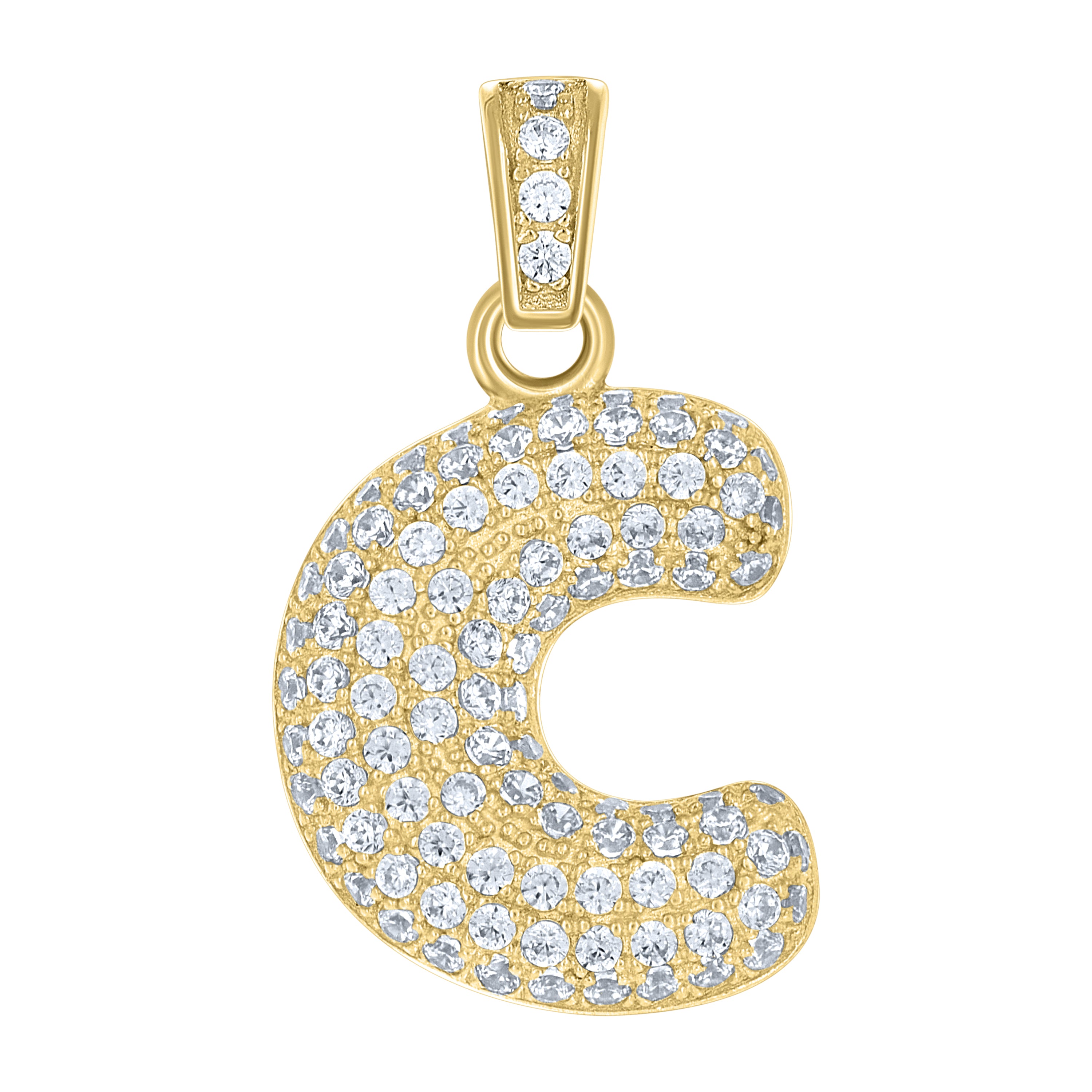 10kt Yellow Gold Unisex Cubic Zirconia Bubble Initial Letter C Charm Pendant