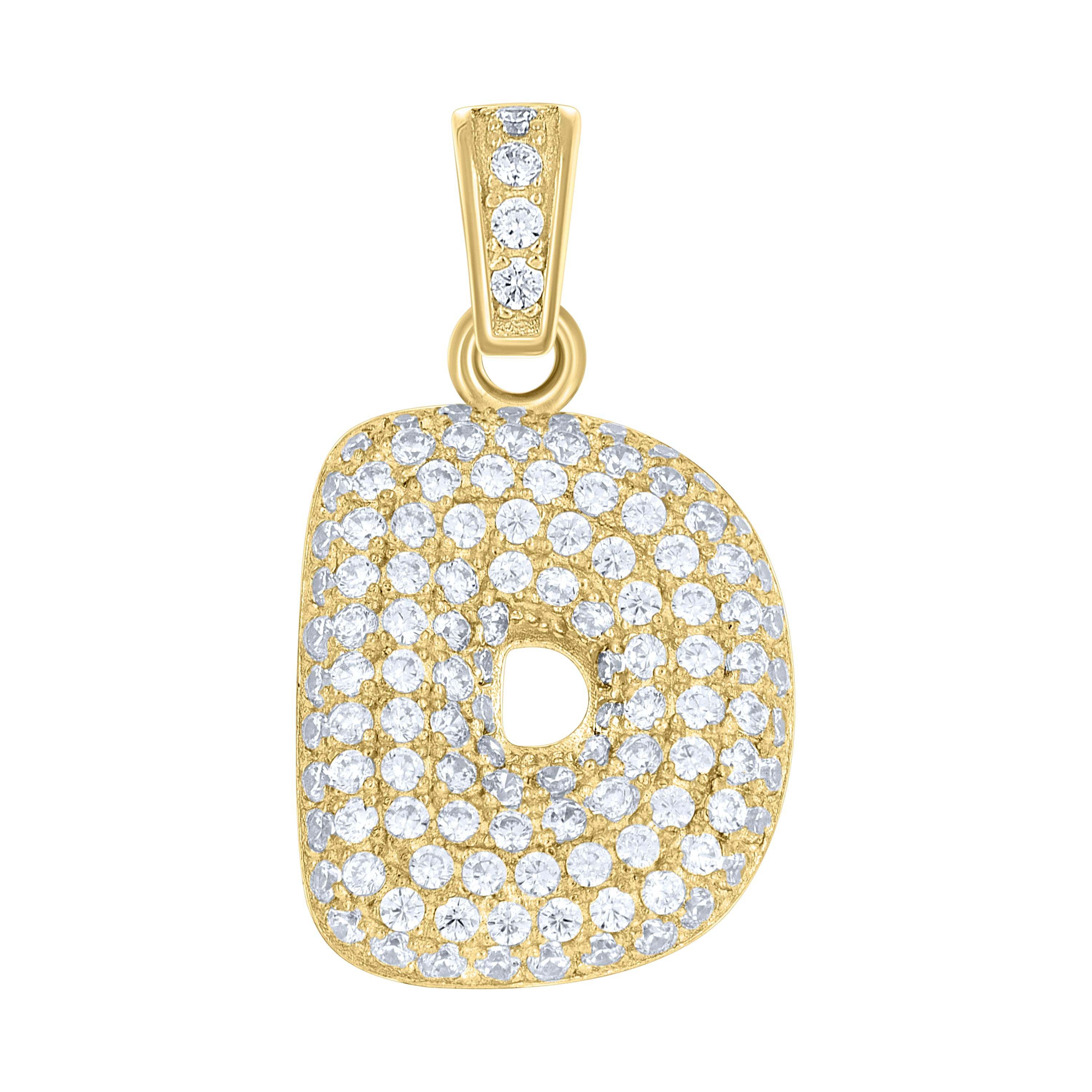 10kt Yellow Gold Unisex Cubic Zirconia Bubble Initial Letter D Charm Pendant