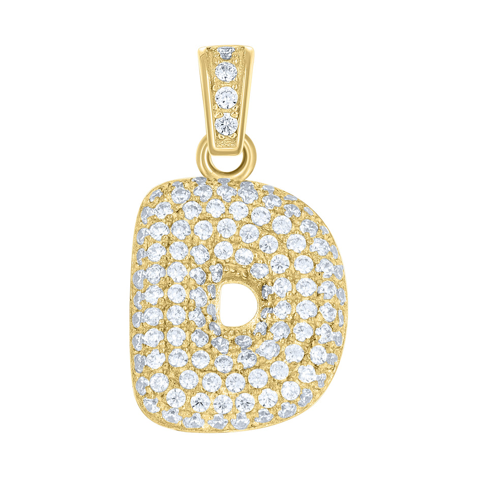 10kt Yellow Gold Unisex Cubic Zirconia Bubble Initial Letter D Charm Pendant