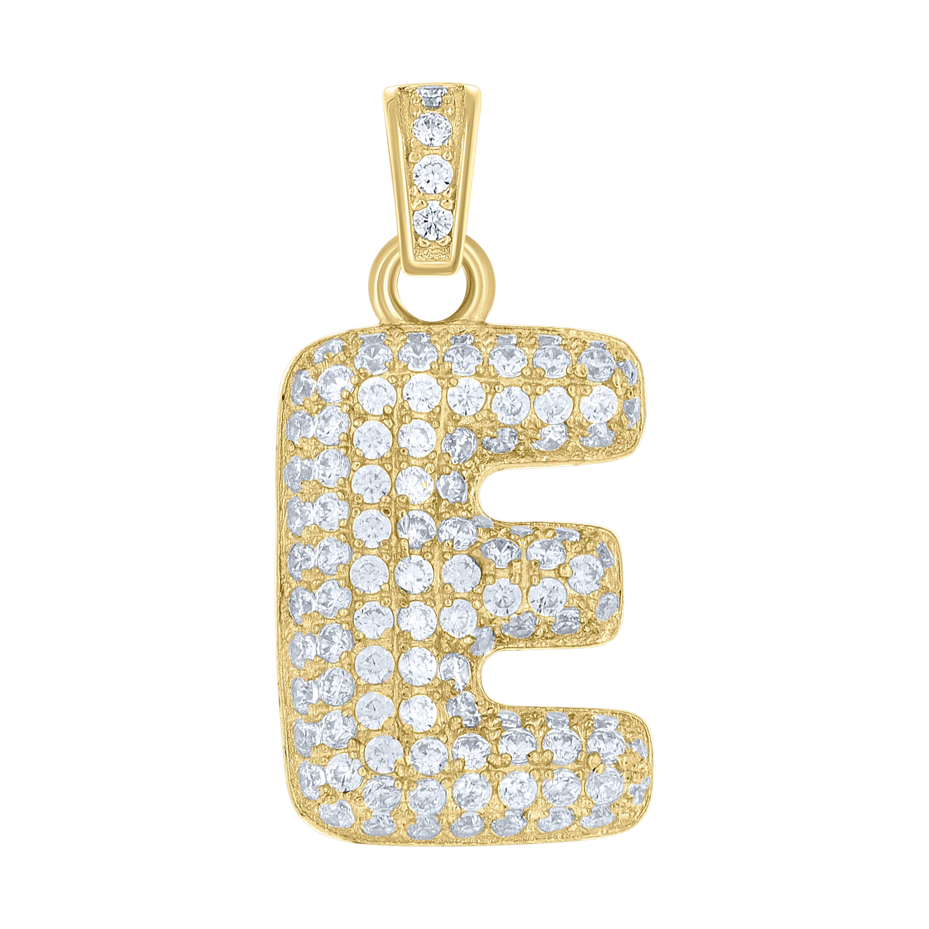 10kt Yellow Gold Unisex Cubic Zirconia Bubble Initial Letter E Charm Pendant