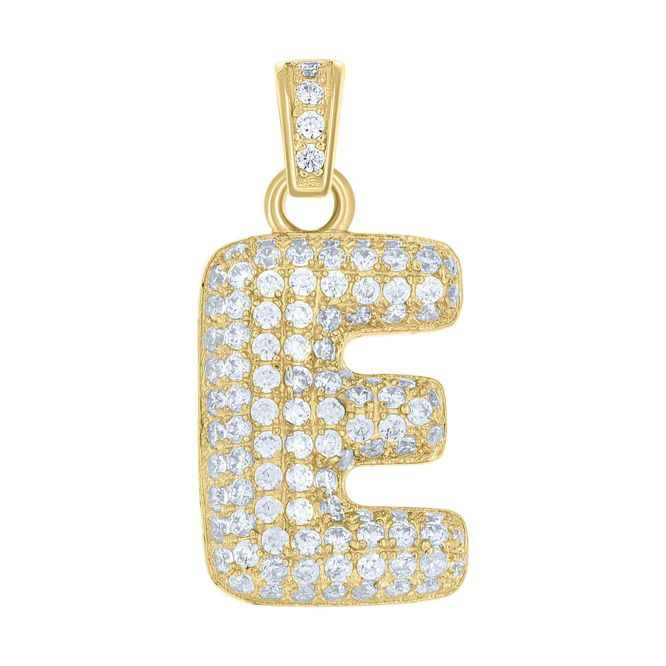 10kt Yellow Gold Unisex Cubic Zirconia Bubble Initial Letter E Charm Pendant