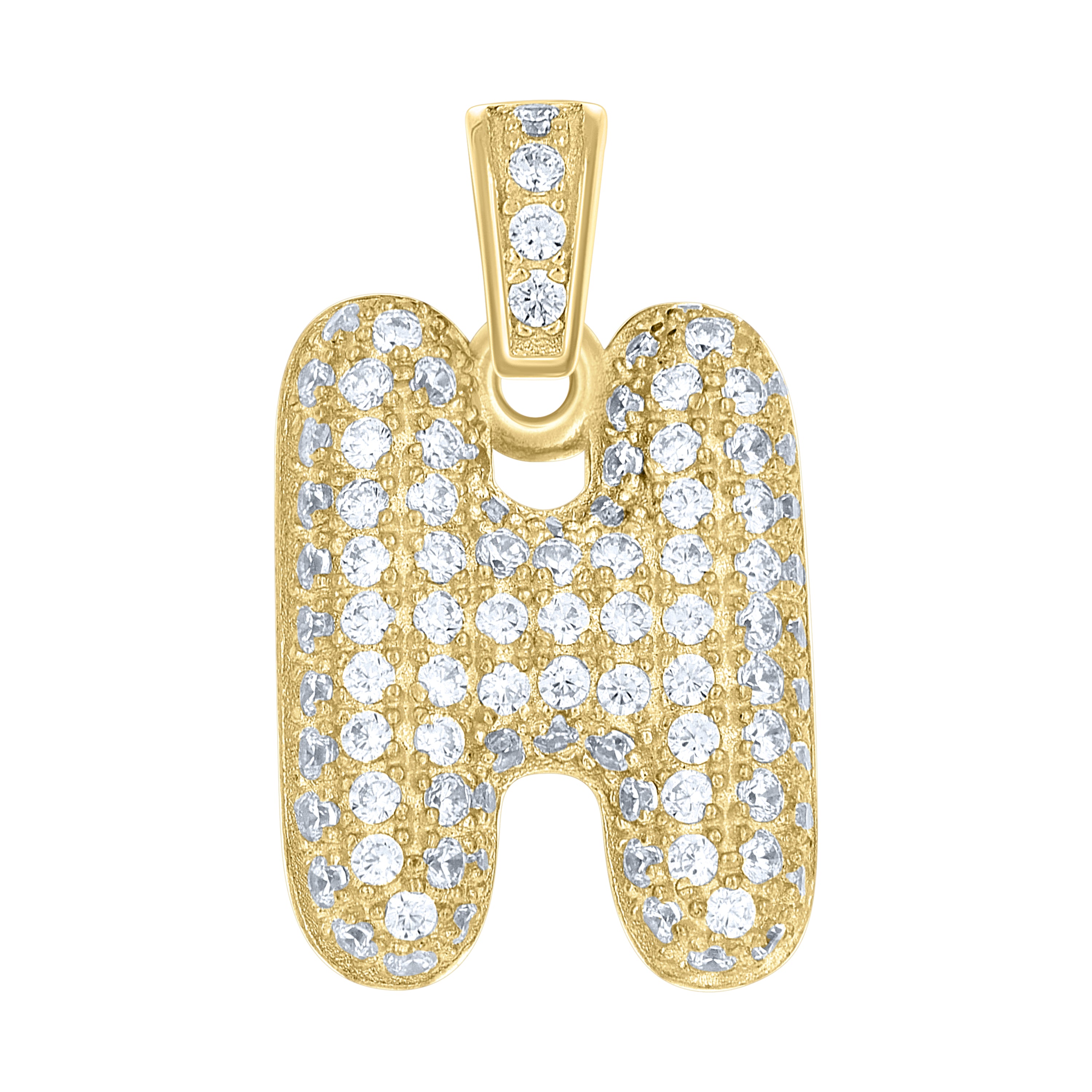 10kt Yellow Gold Unisex Cubic Zirconia Bubble Initial Letter H Charm Pendant