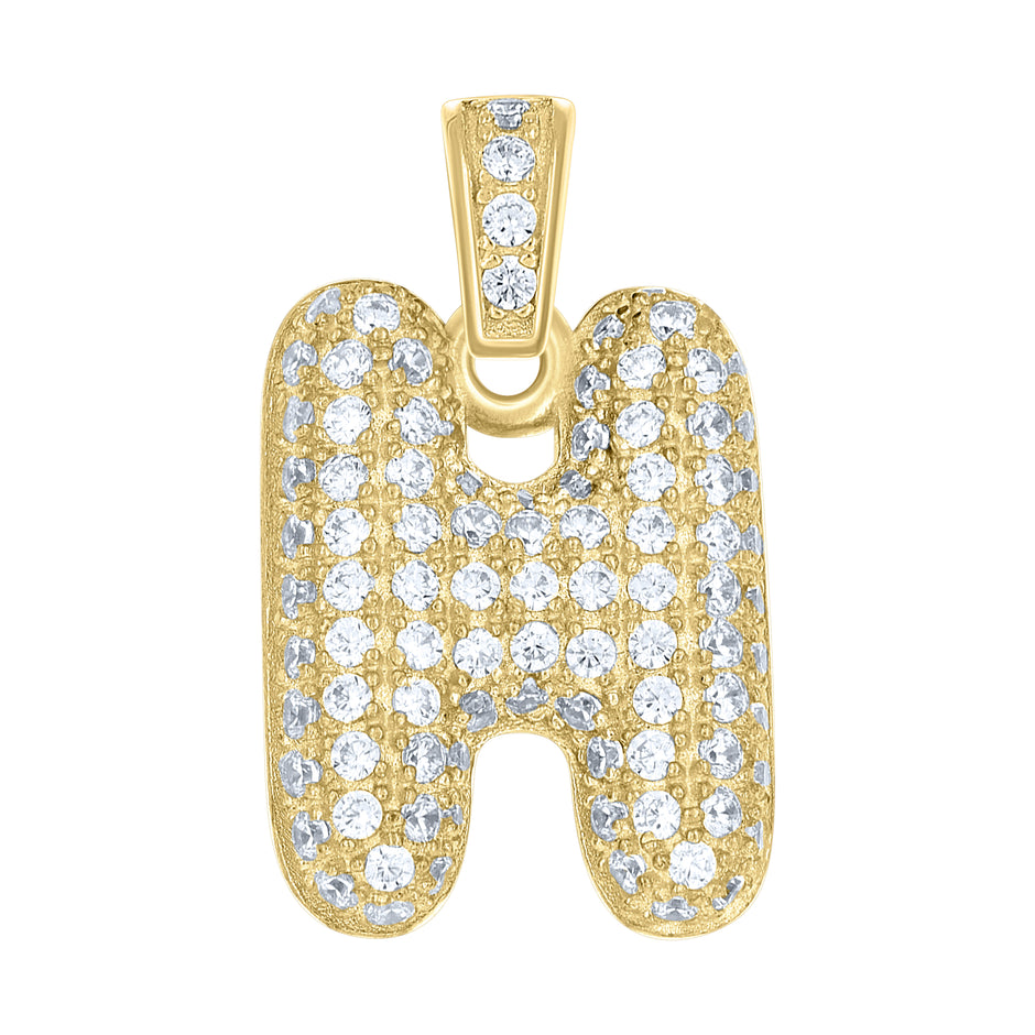 10kt Yellow Gold Unisex Cubic Zirconia Bubble Initial Letter H Charm Pendant
