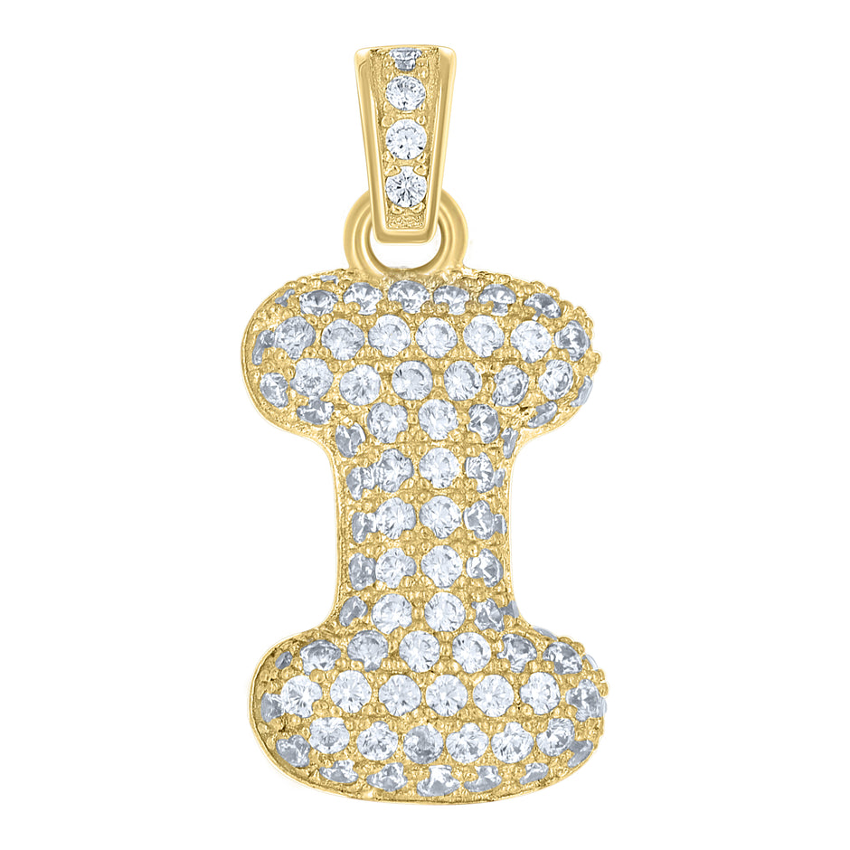 10kt Yellow Gold Unisex Cubic Zirconia Bubble Initial Letter I Charm Pendant