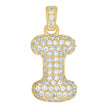 10kt Yellow Gold Unisex Cubic Zirconia Bubble Initial Letter I Charm Pendant