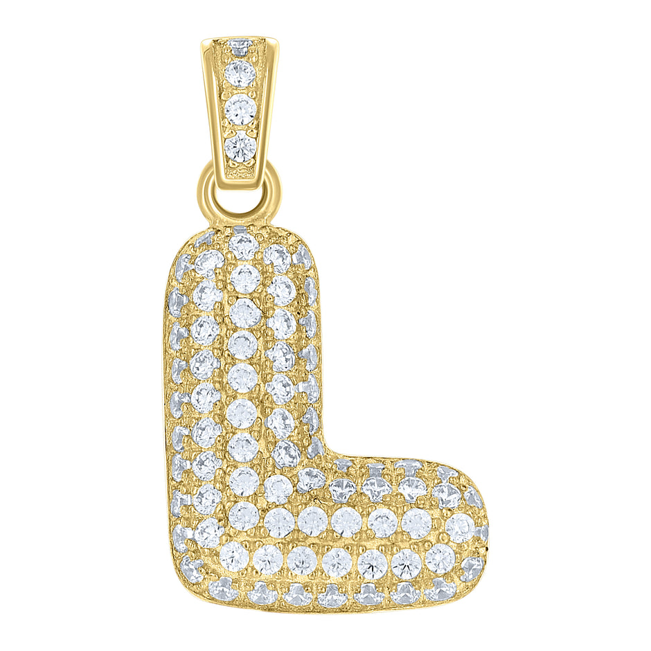 10kt Yellow Gold Unisex Cubic Zirconia Bubble Initial Letter L Charm Pendant