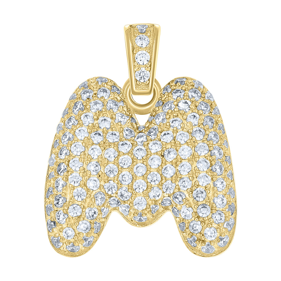 10kt Yellow Gold Unisex Cubic Zirconia Bubble Initial Letter M Charm Pendant