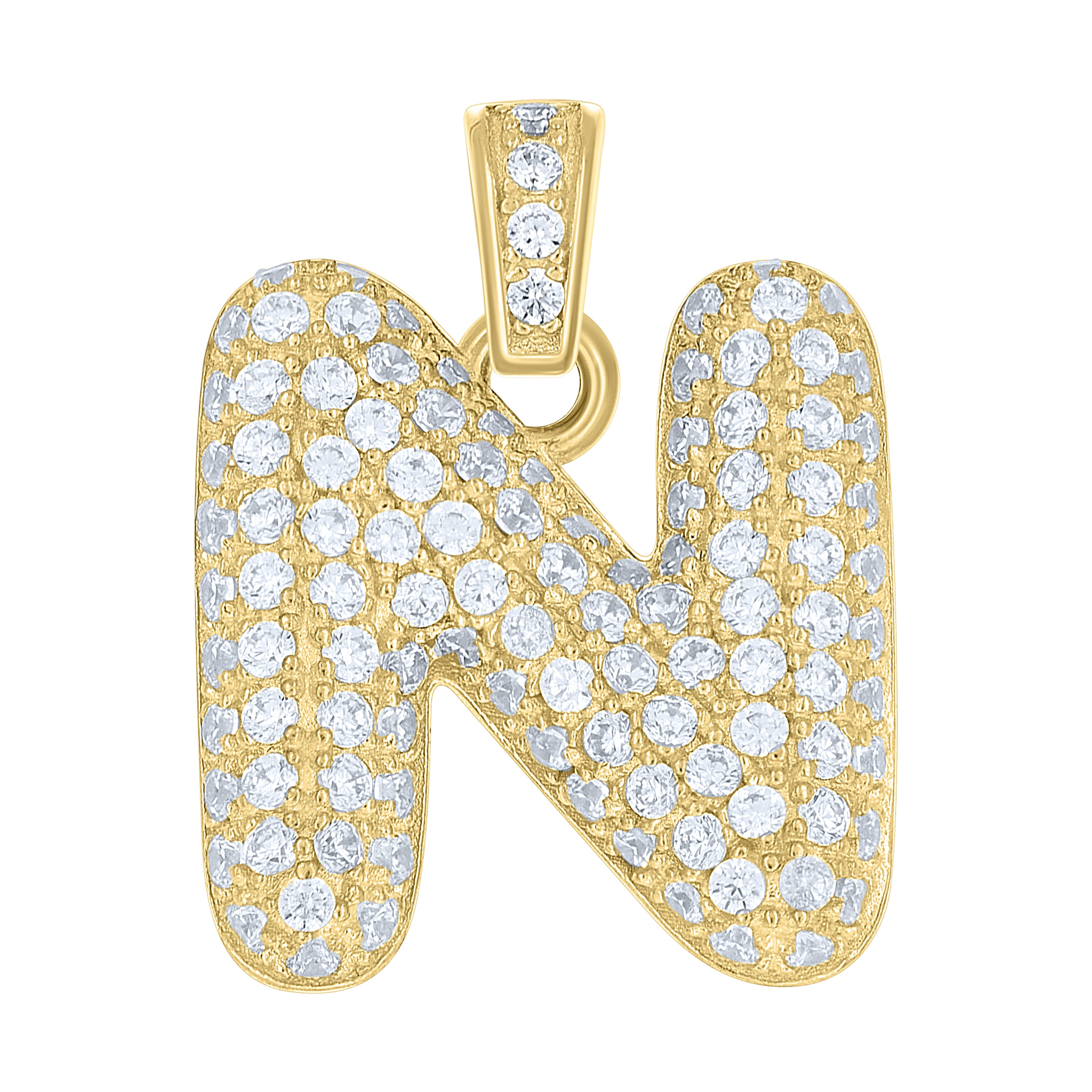 10kt Yellow Gold Unisex Cubic Zirconia Bubble Initial Letter N Charm Pendant