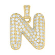 10kt Yellow Gold Unisex Cubic Zirconia Bubble Initial Letter N Charm Pendant