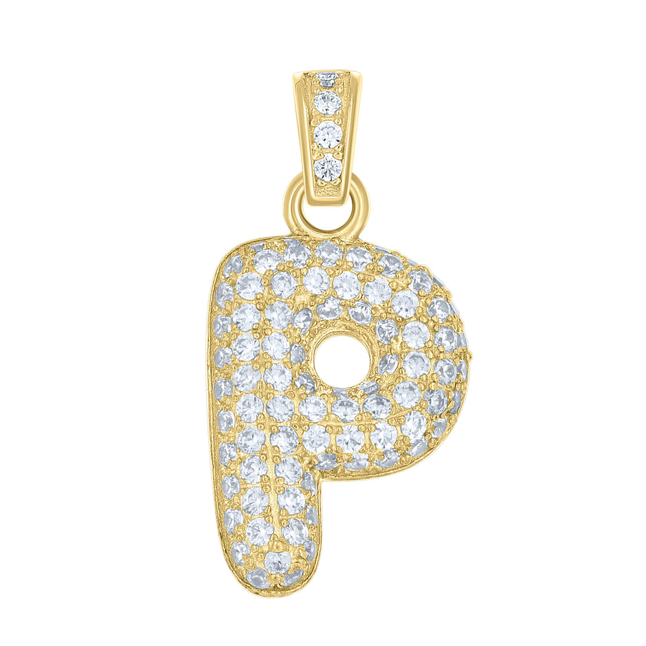 10kt Yellow Gold Unisex Cubic Zirconia Bubble Initial Letter P Charm Pendant