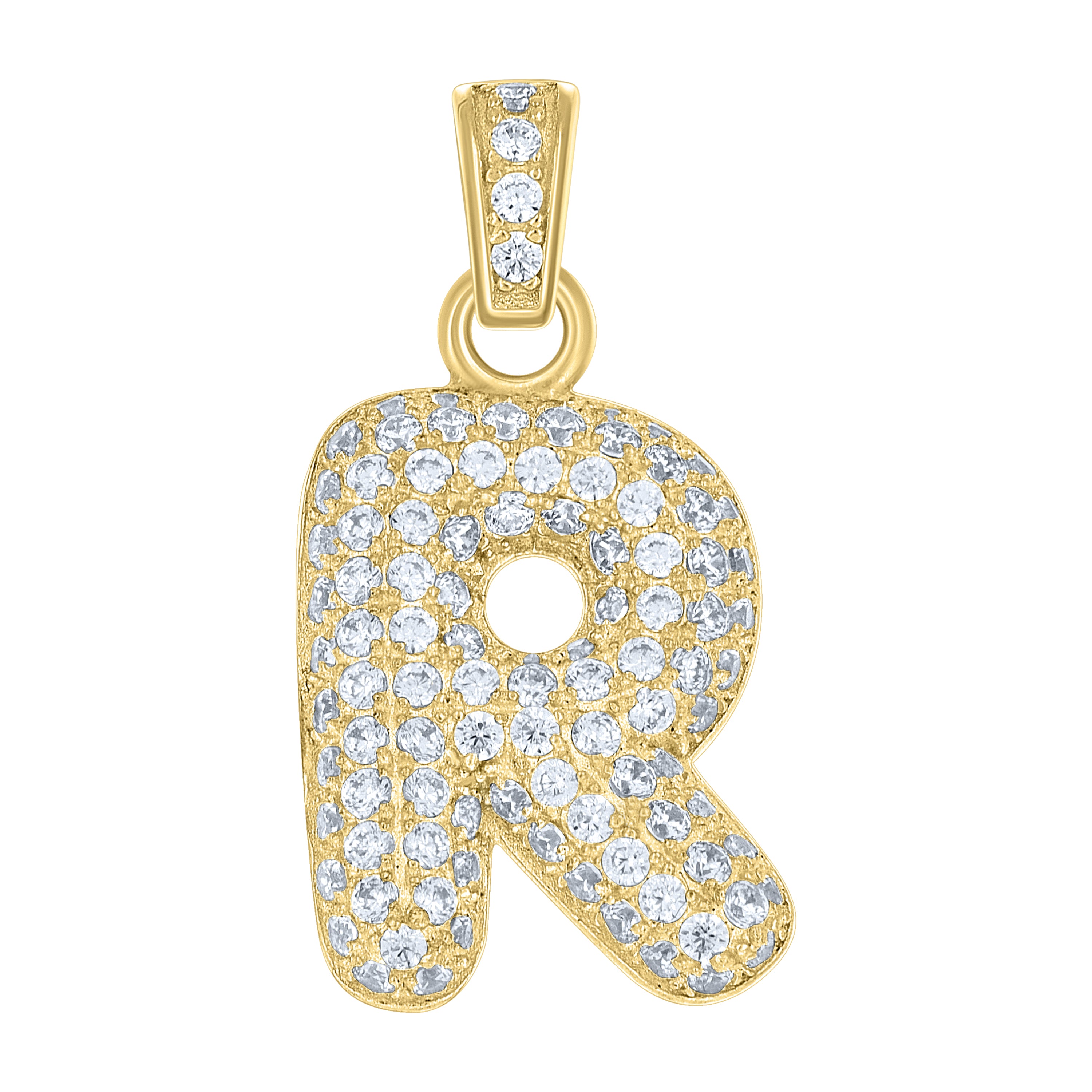 10kt Yellow Gold Unisex Cubic Zirconia Bubble Initial Letter R Charm Pendant