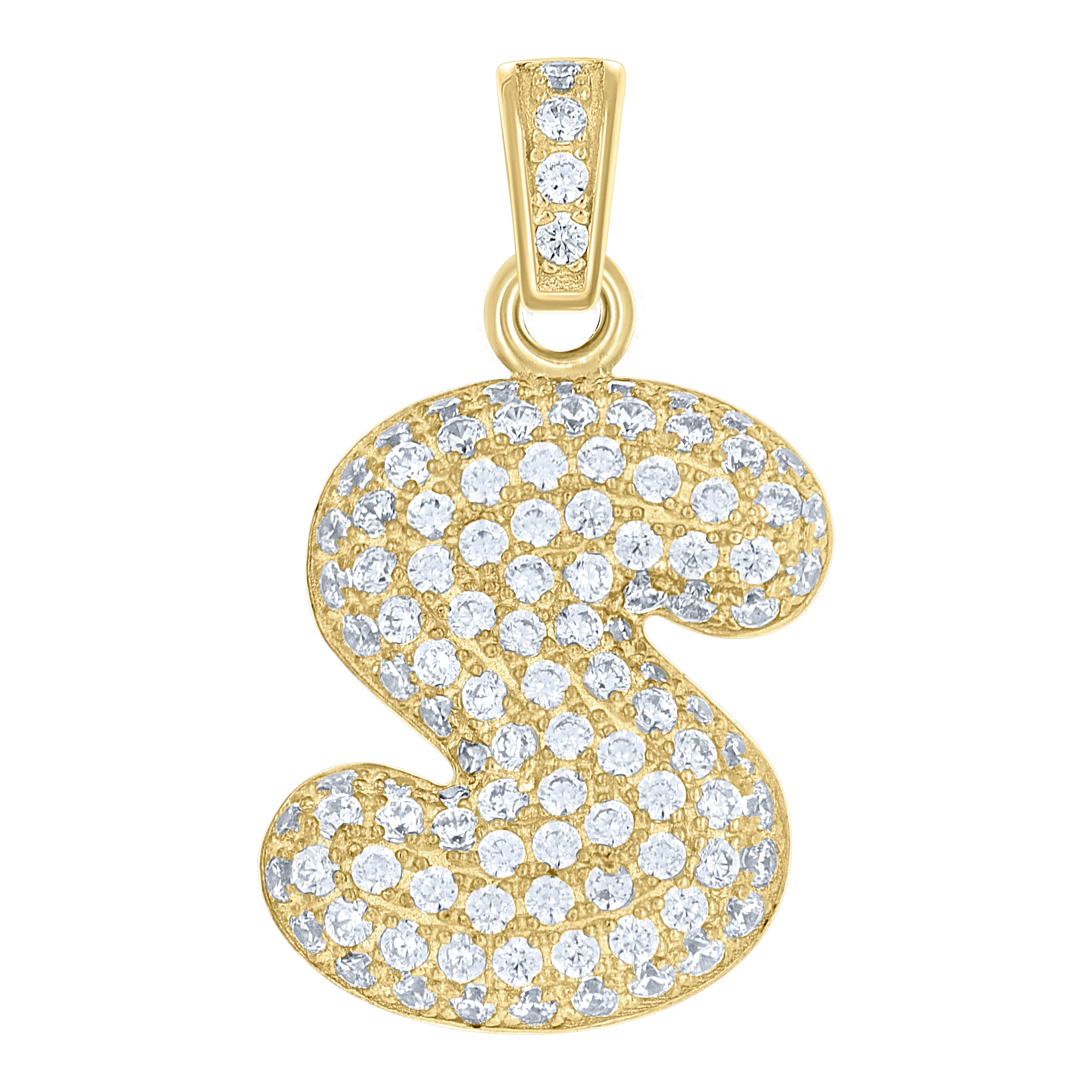 10kt Yellow Gold Unisex Cubic Zirconia Bubble Initial Letter S Charm Pendant