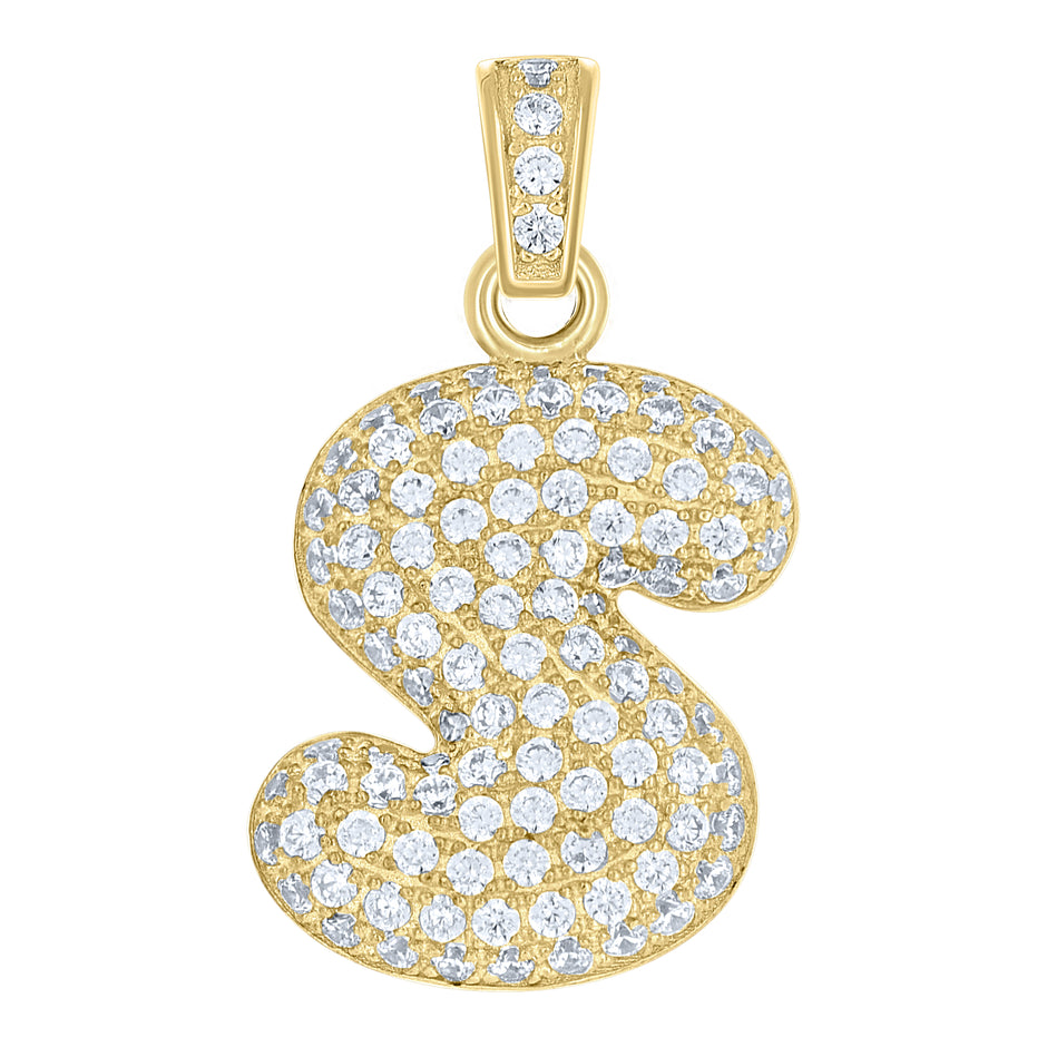 10kt Yellow Gold Unisex Cubic Zirconia Bubble Initial Letter S Charm Pendant