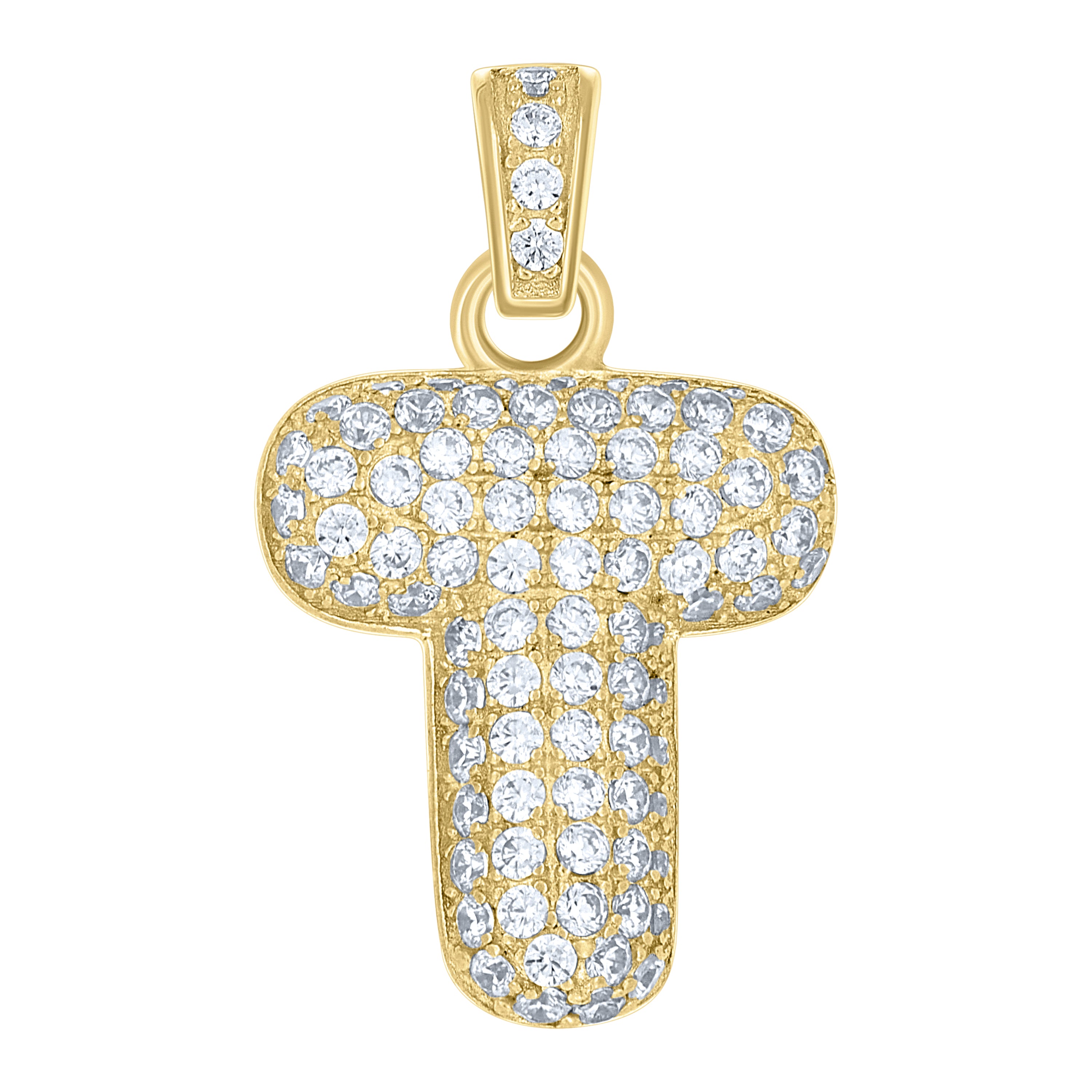 10kt Yellow Gold Unisex Cubic Zirconia Bubble Initial Letter T Charm Pendant