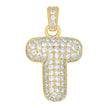 10kt Yellow Gold Unisex Cubic Zirconia Bubble Initial Letter T Charm Pendant