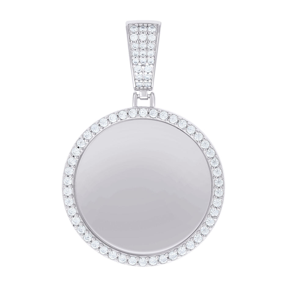 925 Sterling Silver Mens Cubic-Zirconia Picture Frame Charm Pendant