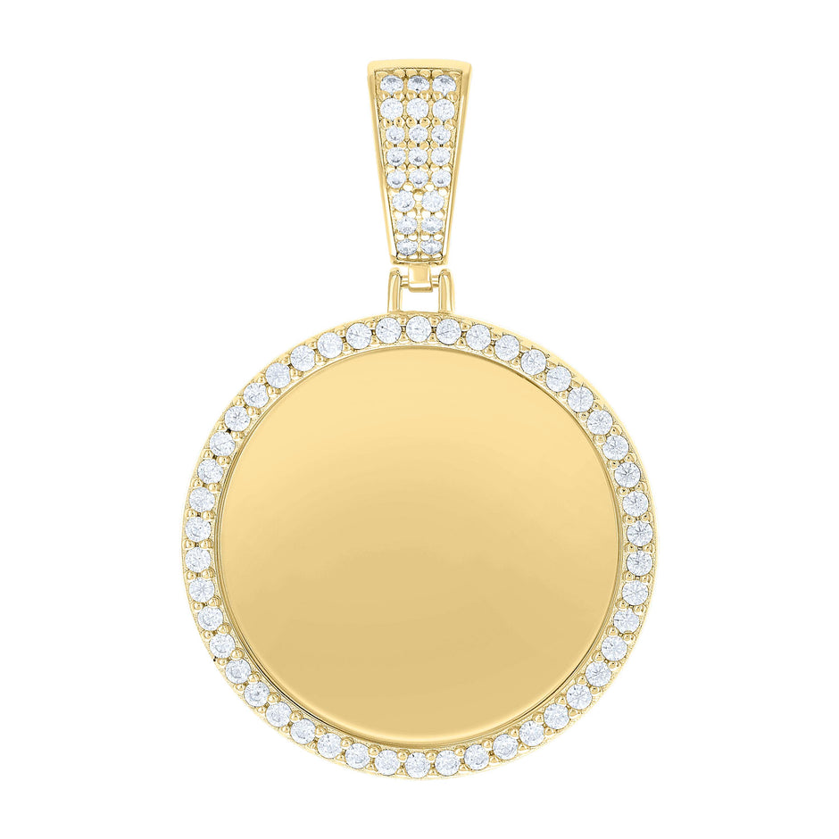 925 Sterling Silver Yellow-tone Mens Cubic-Zirconia Picture Frame Charm Pendant