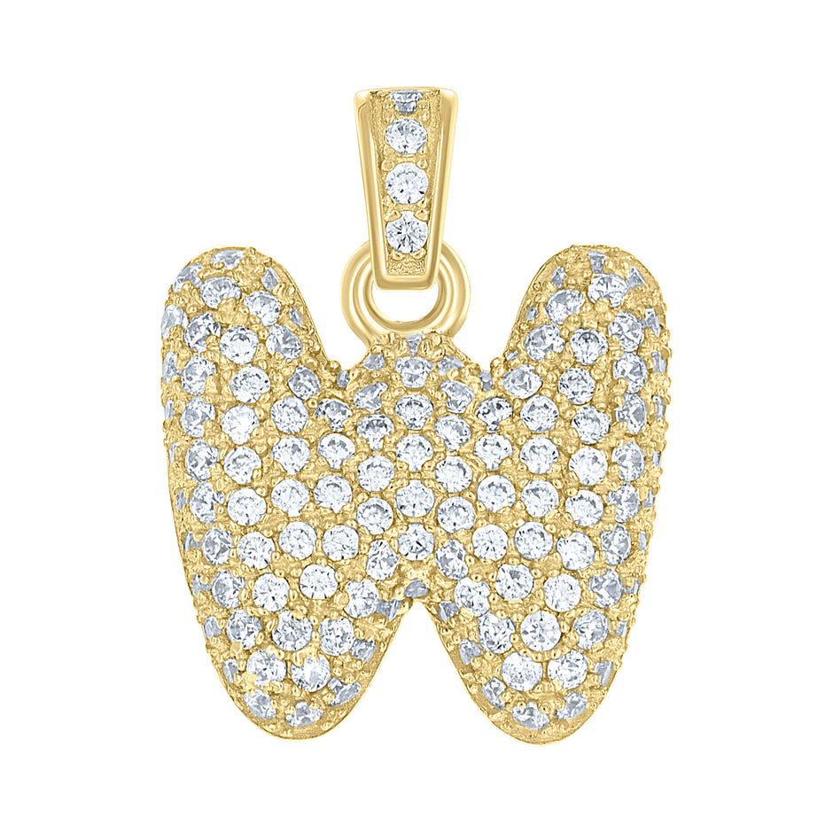 10kt Yellow Gold Unisex Cubic-Zirconia Initial Alphabet W Charm Pendant