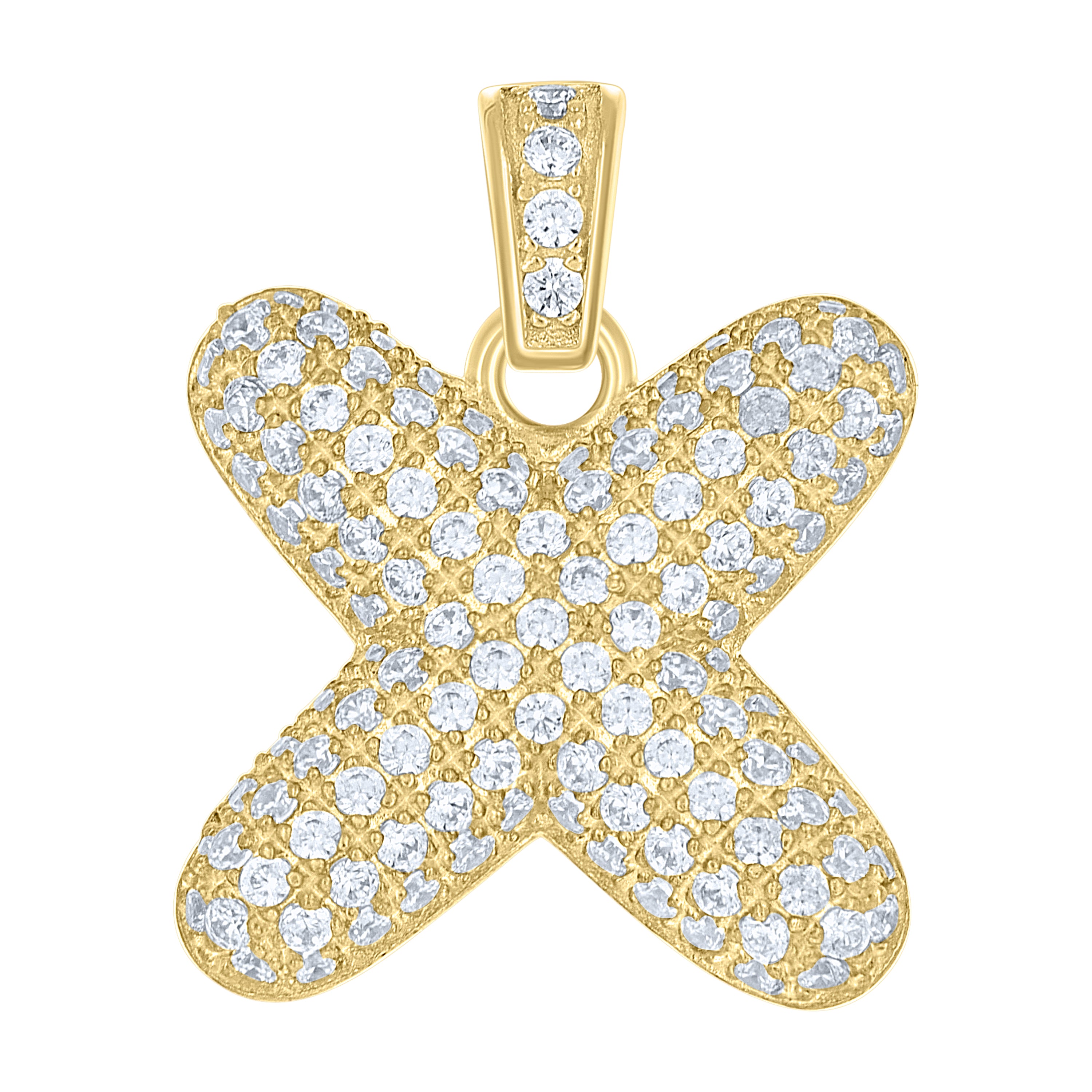 10kt Yellow Gold Unisex Cubic Zirconia Bubble Initial Letter X Charm Pendant