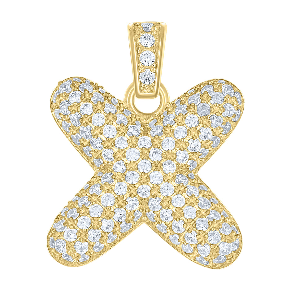 10kt Yellow Gold Unisex Cubic Zirconia Bubble Initial Letter X Charm Pendant
