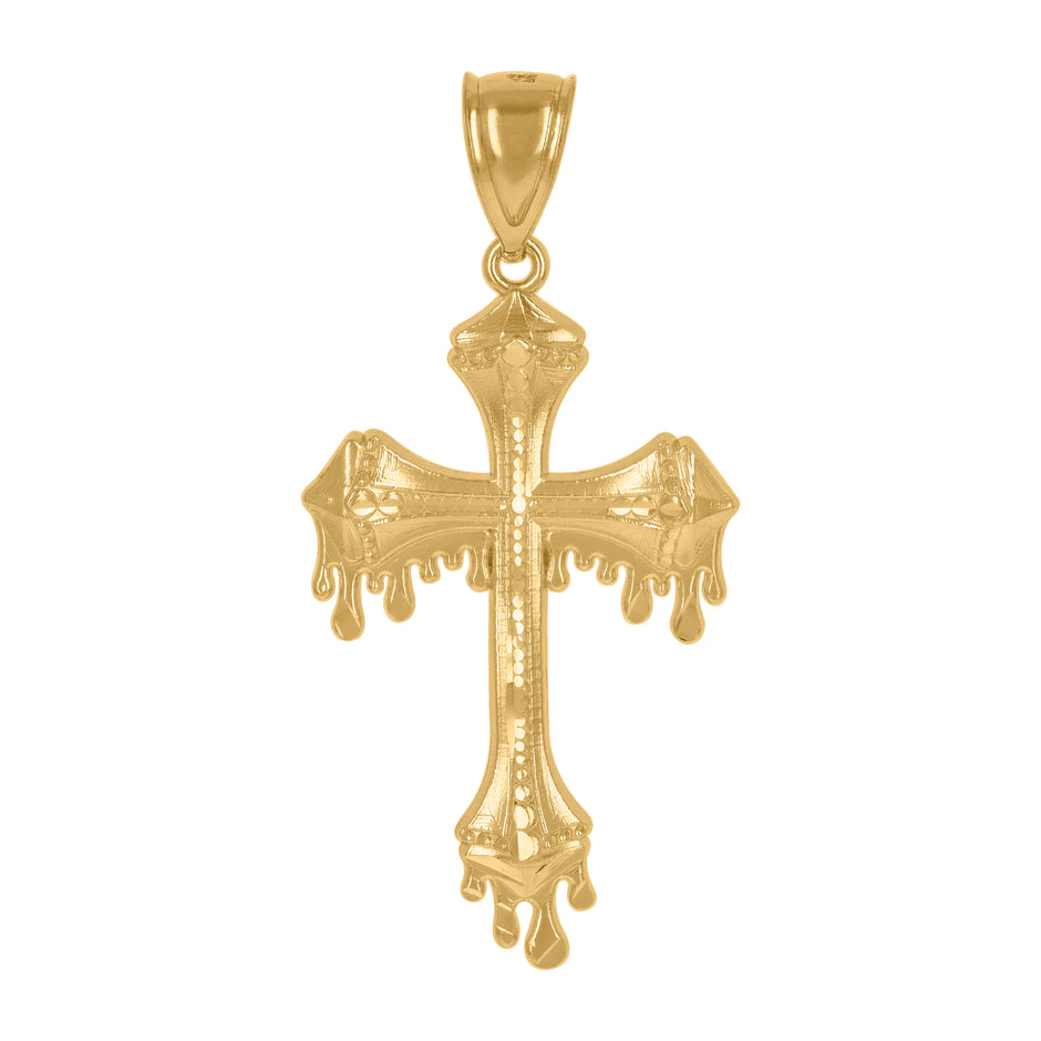 10kt Yellow Gold Mens Dripping Cross Religious Charm Pendant