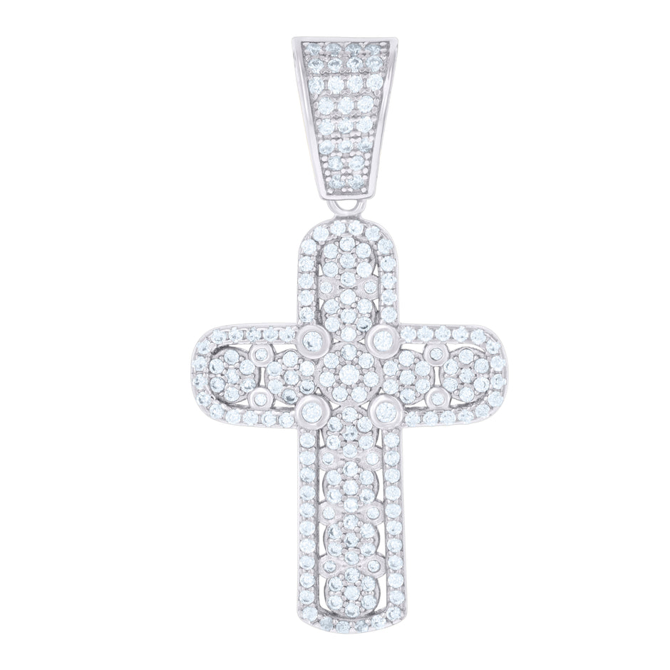 925 Sterling Silver Mens Cubic-Zirconia Cross Religious Charm Pendant
