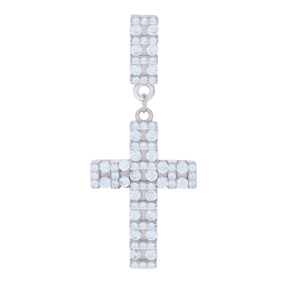 925 Sterling Silver Mens Cubic-Zirconia Cross Religious Charm Pendant