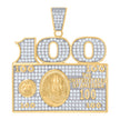 925 Sterling Silver Yellow-tone Mens Cubic-Zirconia 100 Dollar Bill Currency Fashion Charm Pendant 