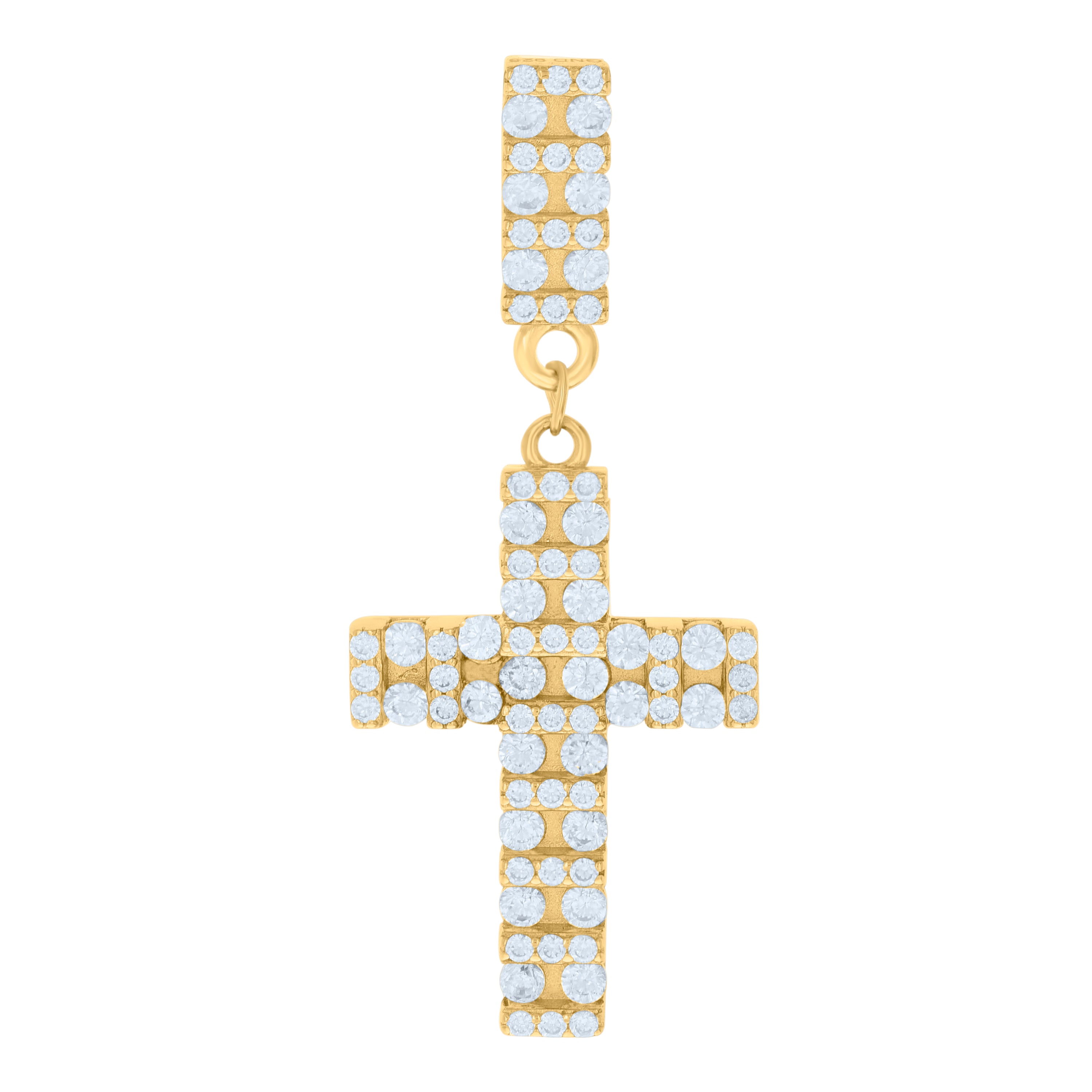 925 Sterling Silver Yellow-Tone Mens Cubic-Zirconia Cross Religious Charm Pendant