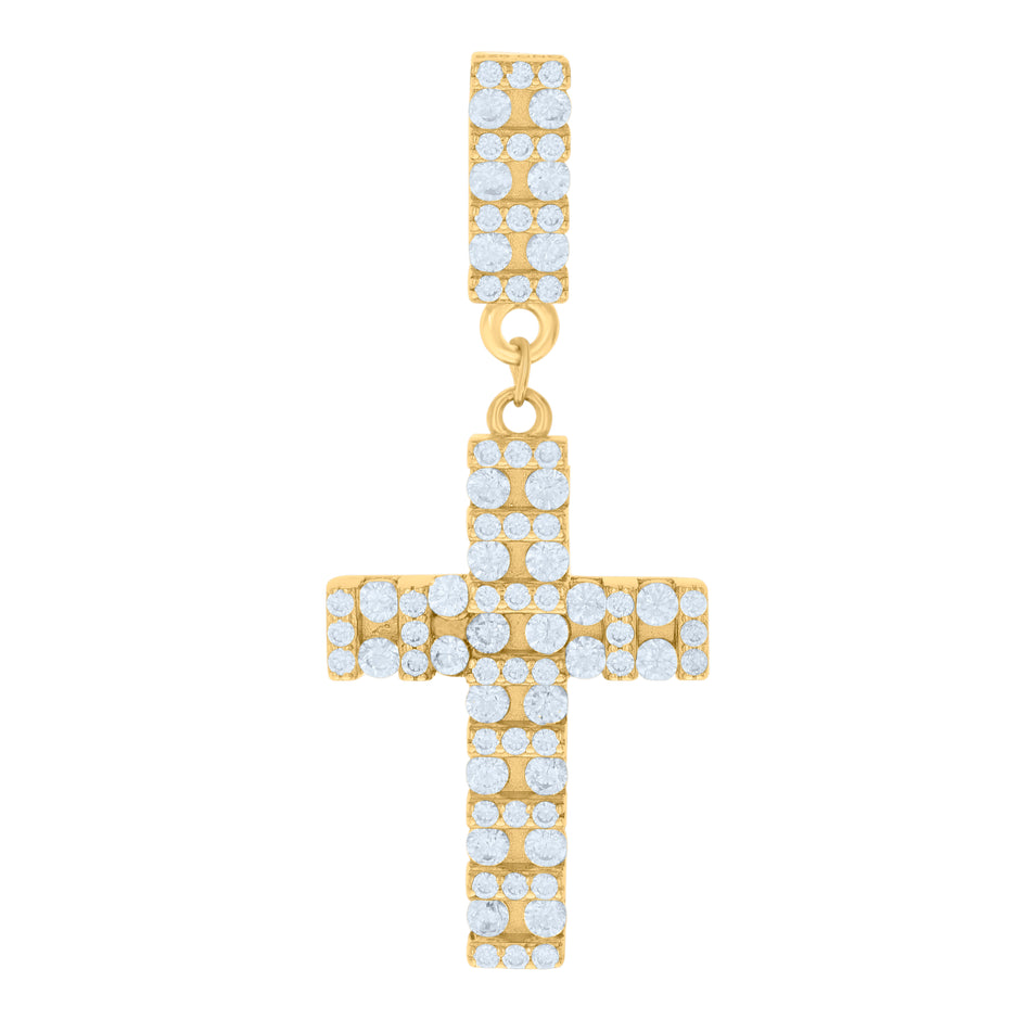 925 Sterling Silver Yellow-Tone Mens Cubic-Zirconia Cross Religious Charm Pendant