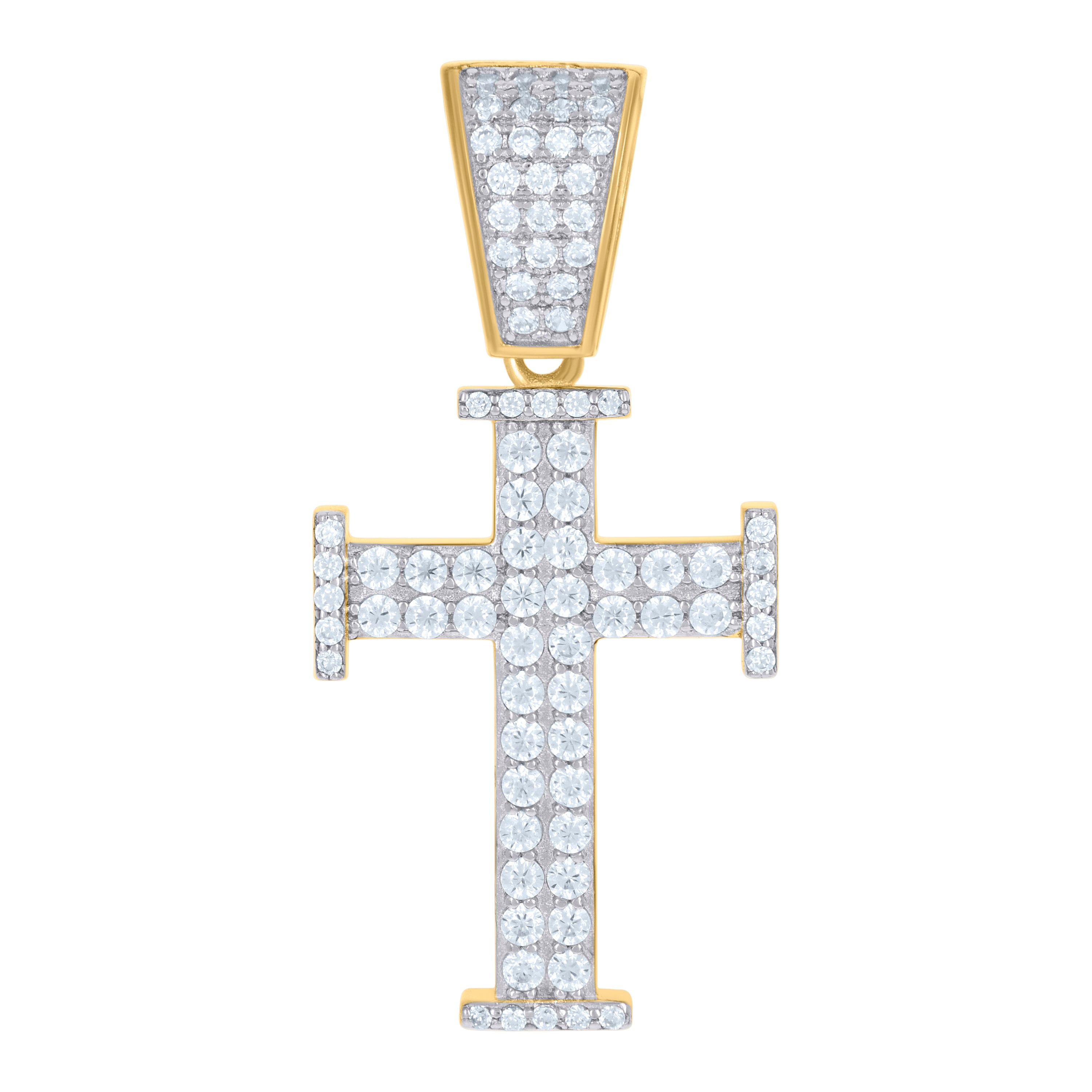 925 Sterling Silver Yellow-Tone Mens Cubic-Zirconia Cross Religious Charm Pendant