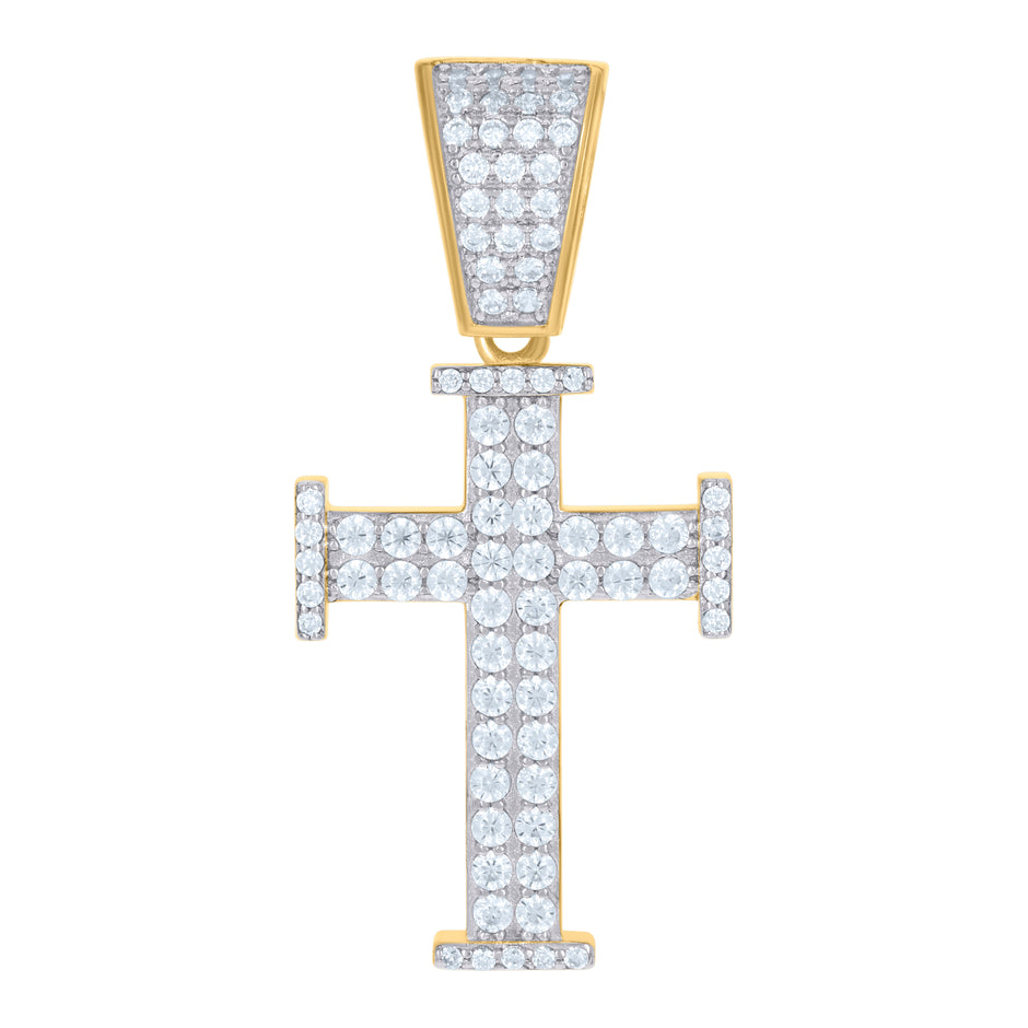 925 Sterling Silver Yellow-Tone Mens Cubic-Zirconia Cross Religious Charm Pendant