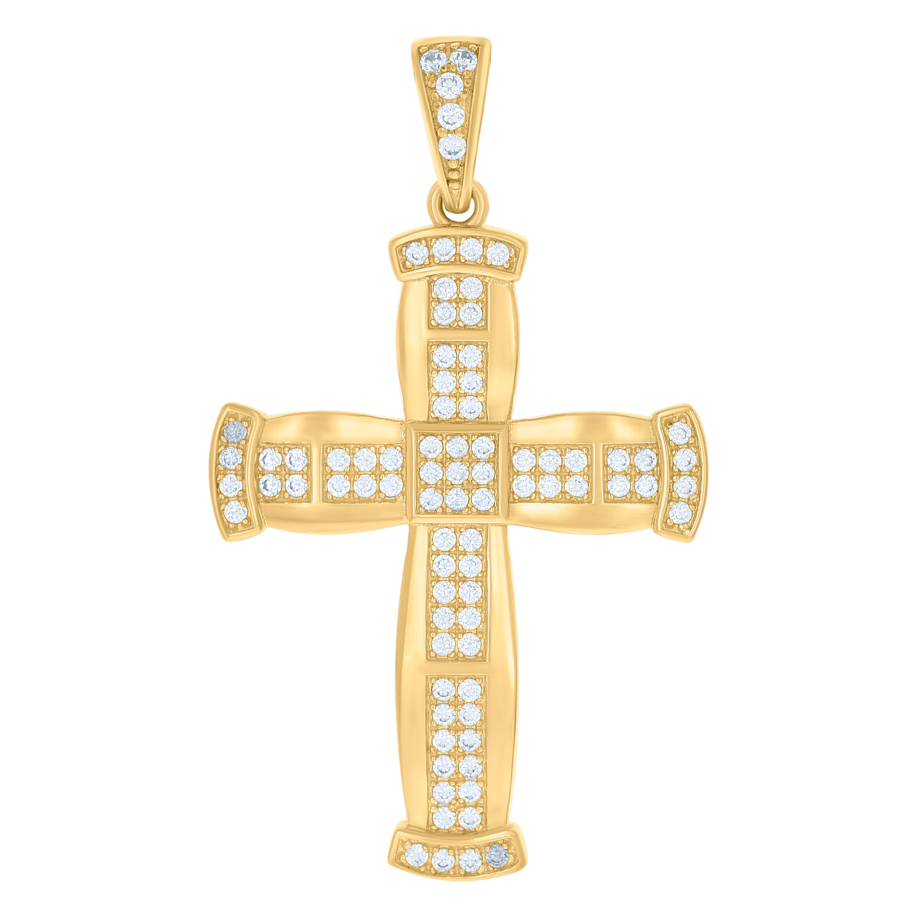 10kt Yellow Gold Men Cubic-Zirconia Cross Religious Charm Pendant