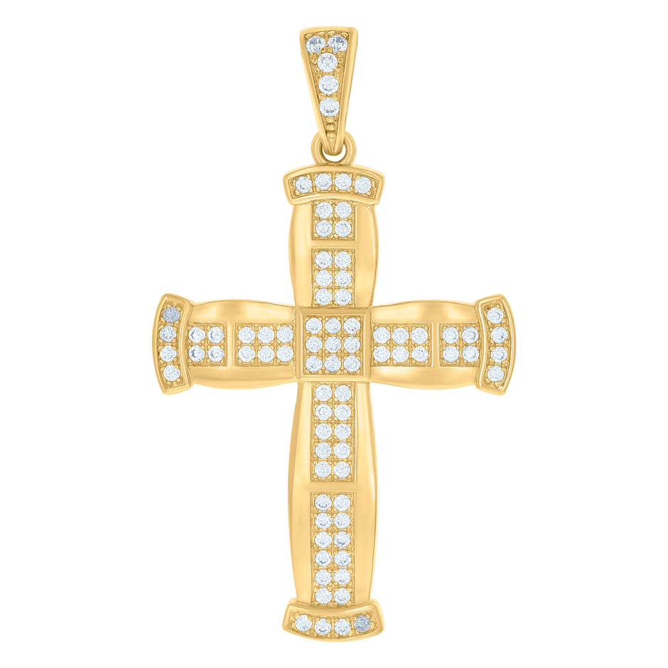 10kt Yellow Gold Men Cubic-Zirconia Cross Religious Charm Pendant