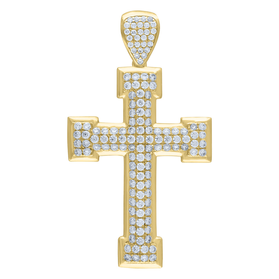 10kt Yellow Gold Mens Cubic-Zirconia Cross Religious Charm Pendant