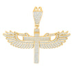 925 Sterling Silver Yellow-Tone Mens Cubic-Zirconia Angel Wings Cross Religious Pendant