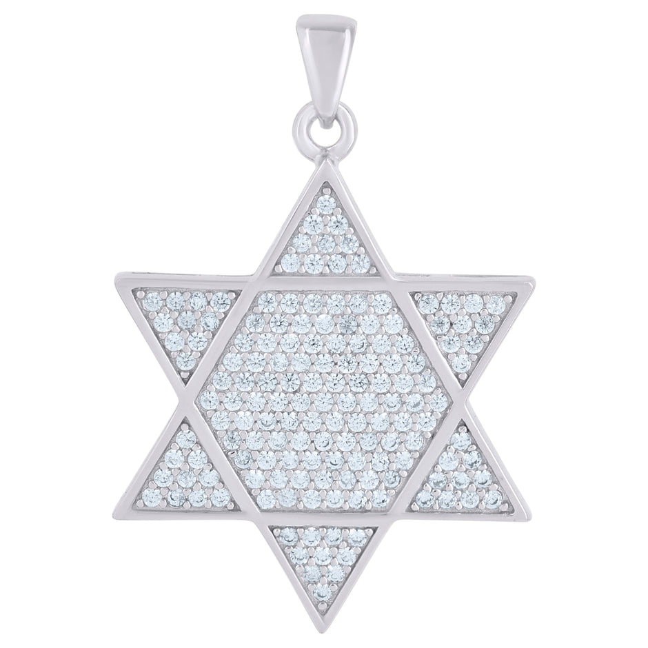 925 Sterling Silver Men Cubic-Zirconia Star Of David Religious Symbol Charm Pendant