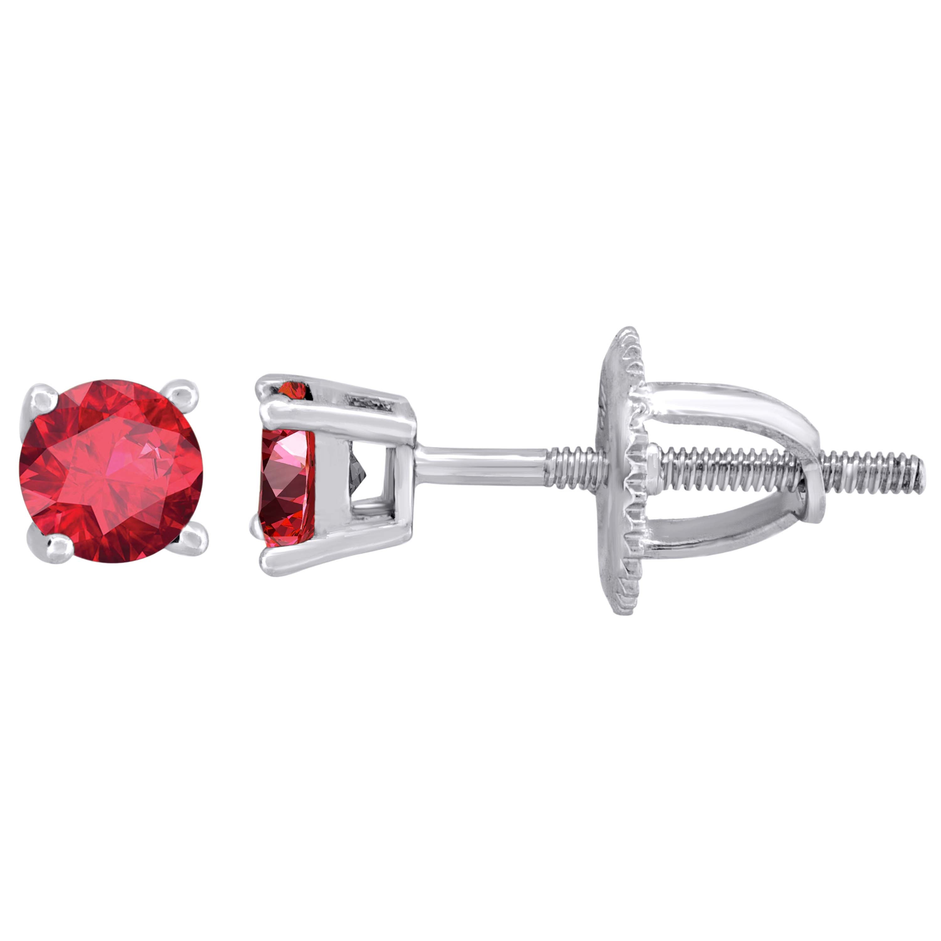 925 Sterling Silver Womens Red Cubic Zirconia 4mm Round Classic Studs Earrings