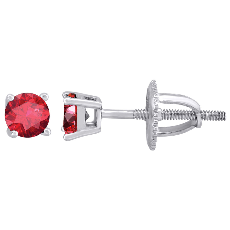 925 Sterling Silver Womens Red Cubic Zirconia 4mm Round Classic Studs Earrings