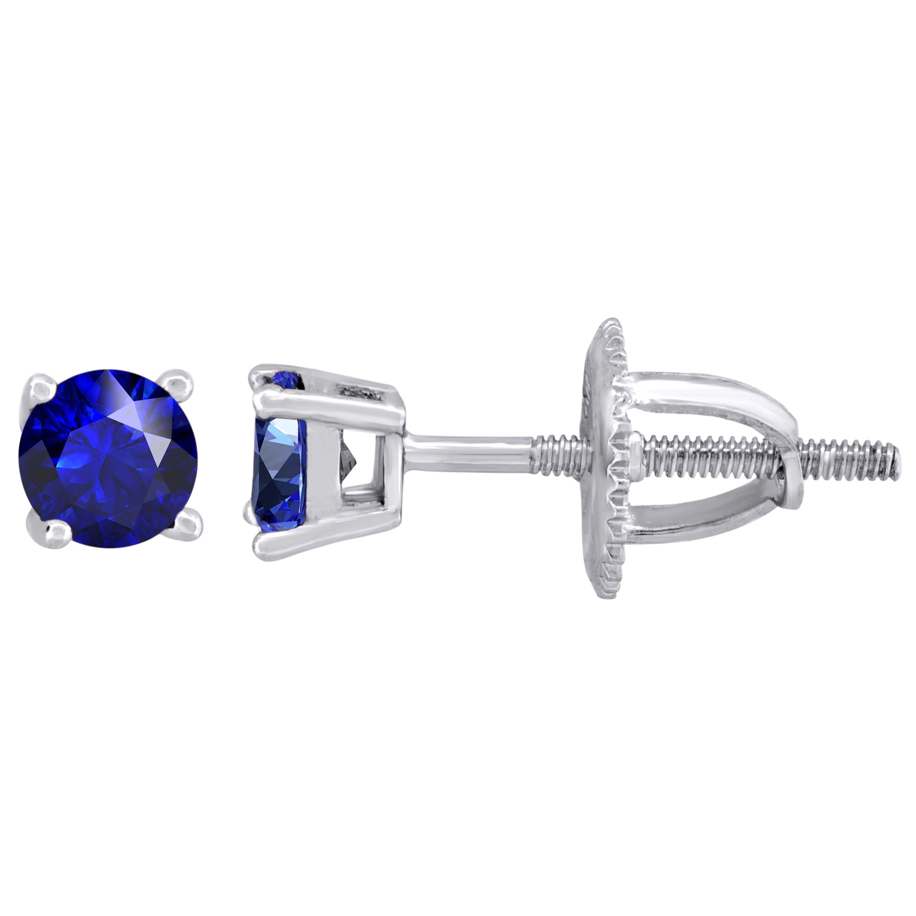 925 Sterling Silver Womens Royal Blue Cubic Zirconia 4mm Round Classic Studs Earrings