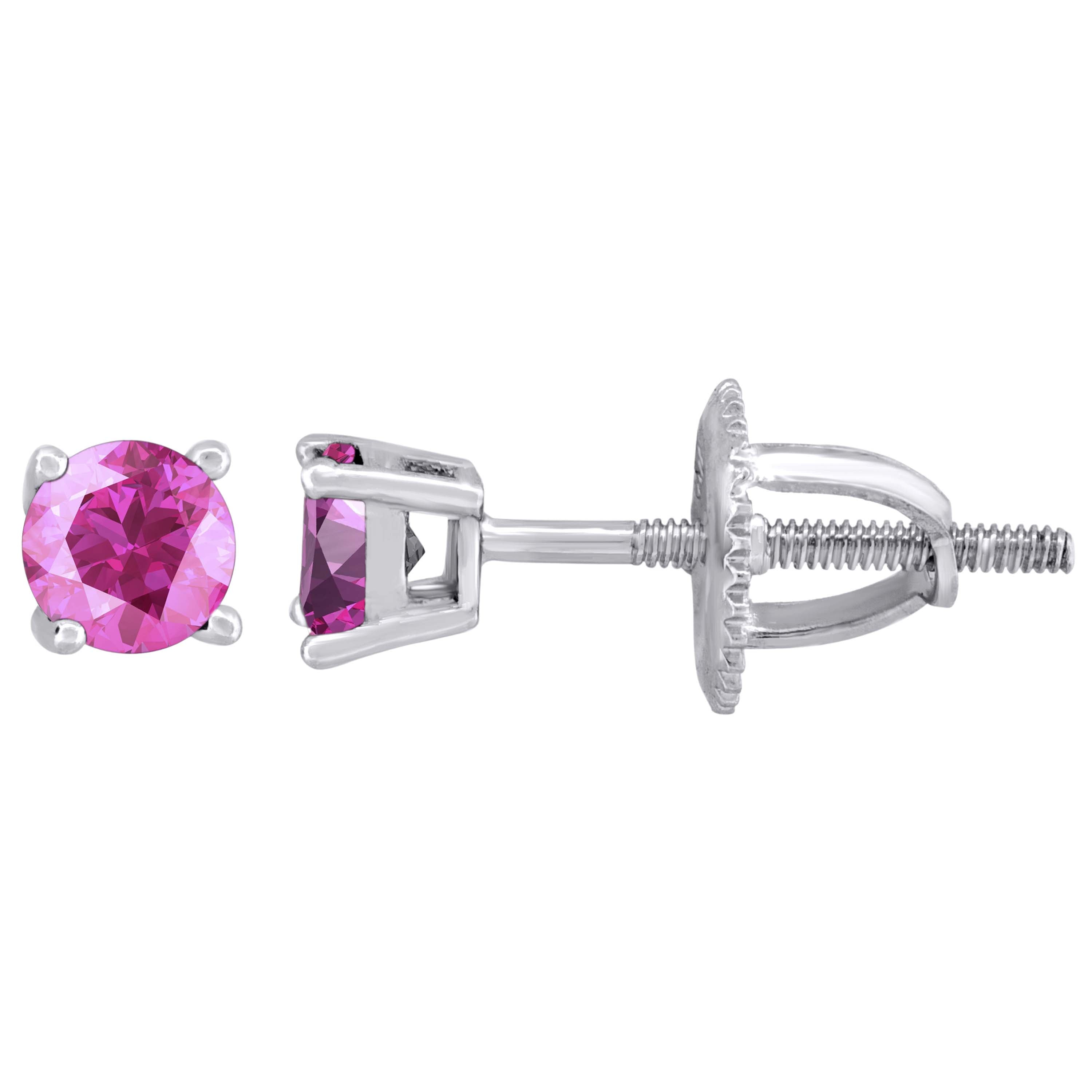 925 Sterling Silver Womens Pink Cubic Zirconia 4mm Round Classic Studs Earrings