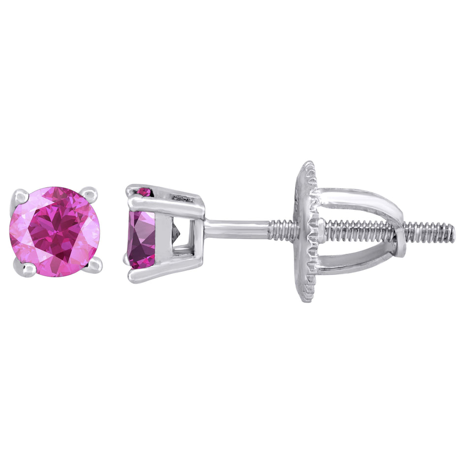 925 Sterling Silver Womens Pink Cubic Zirconia 4mm Round Classic Studs Earrings