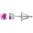 925 Sterling Silver Womens Pink Cubic Zirconia 4mm Round Classic Studs Earrings