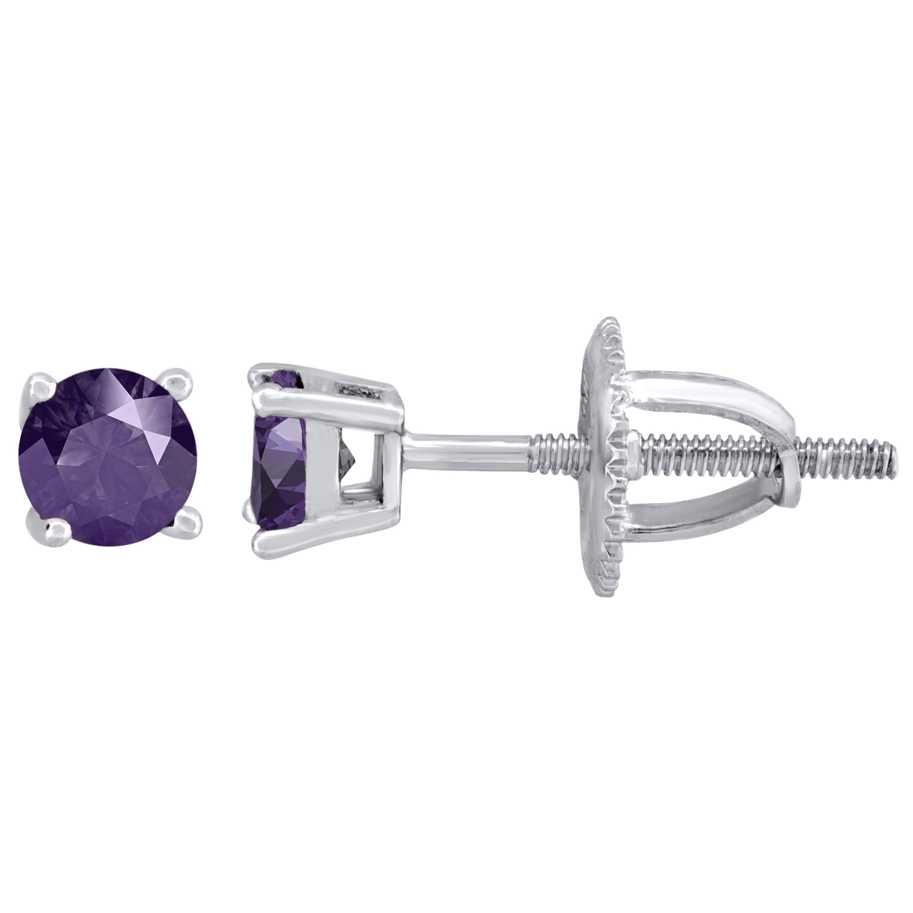 925 Sterling Silver Womens Purple Cubic Zirconia 4mm Round Classic Studs Earrings
