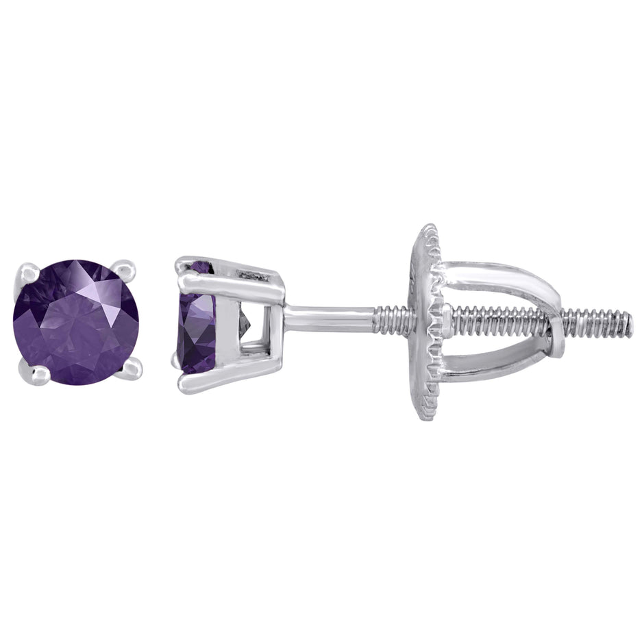 925 Sterling Silver Womens Purple Cubic Zirconia 4mm Round Classic Studs Earrings