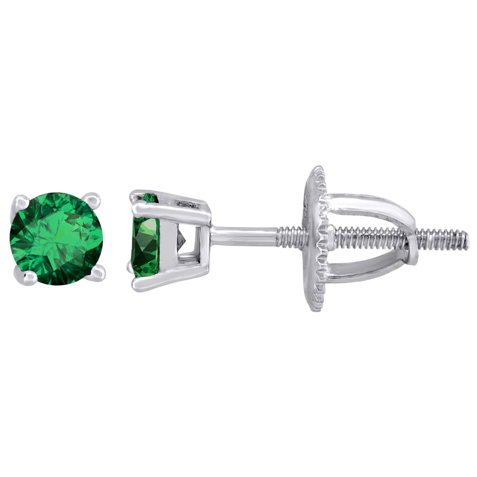 925 Sterling Silver Womens Green Cubic Zirconia 4mm Round Classic Studs Earrings