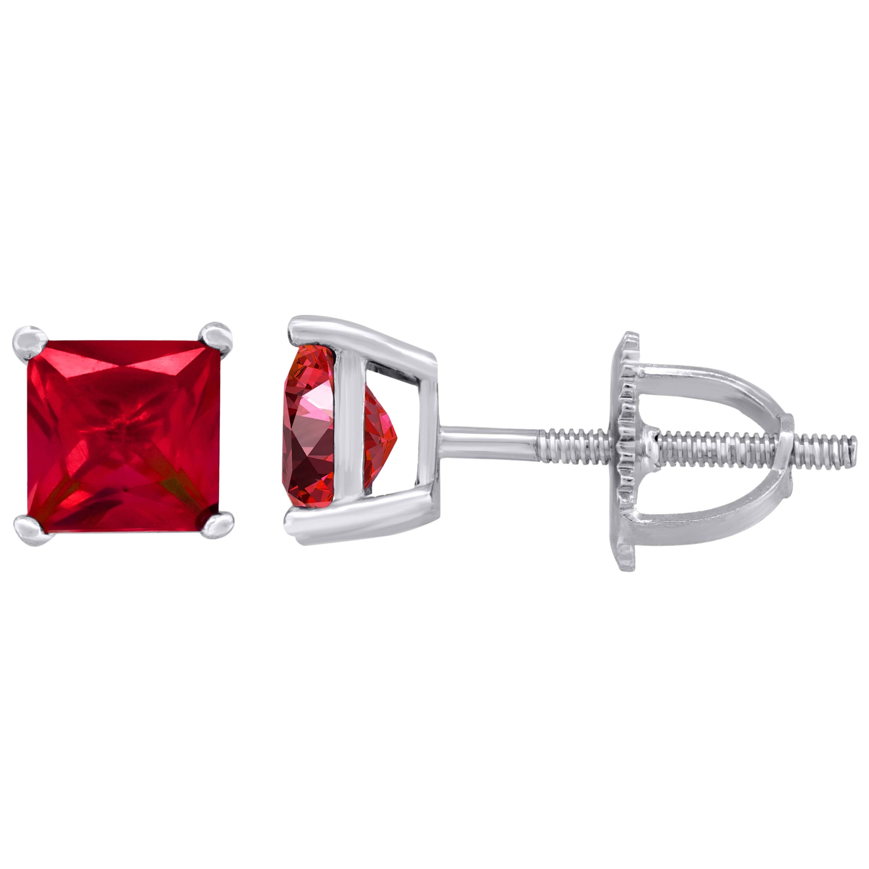925 Sterling Silver Womens Red Princess Cut Cubic Zirconia 5mm Square Classic Studs Earrings