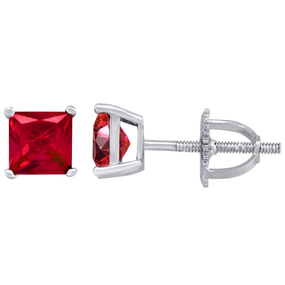 925 Sterling Silver Womens Red Princess Cut Cubic Zirconia 5mm Square Classic Studs Earrings