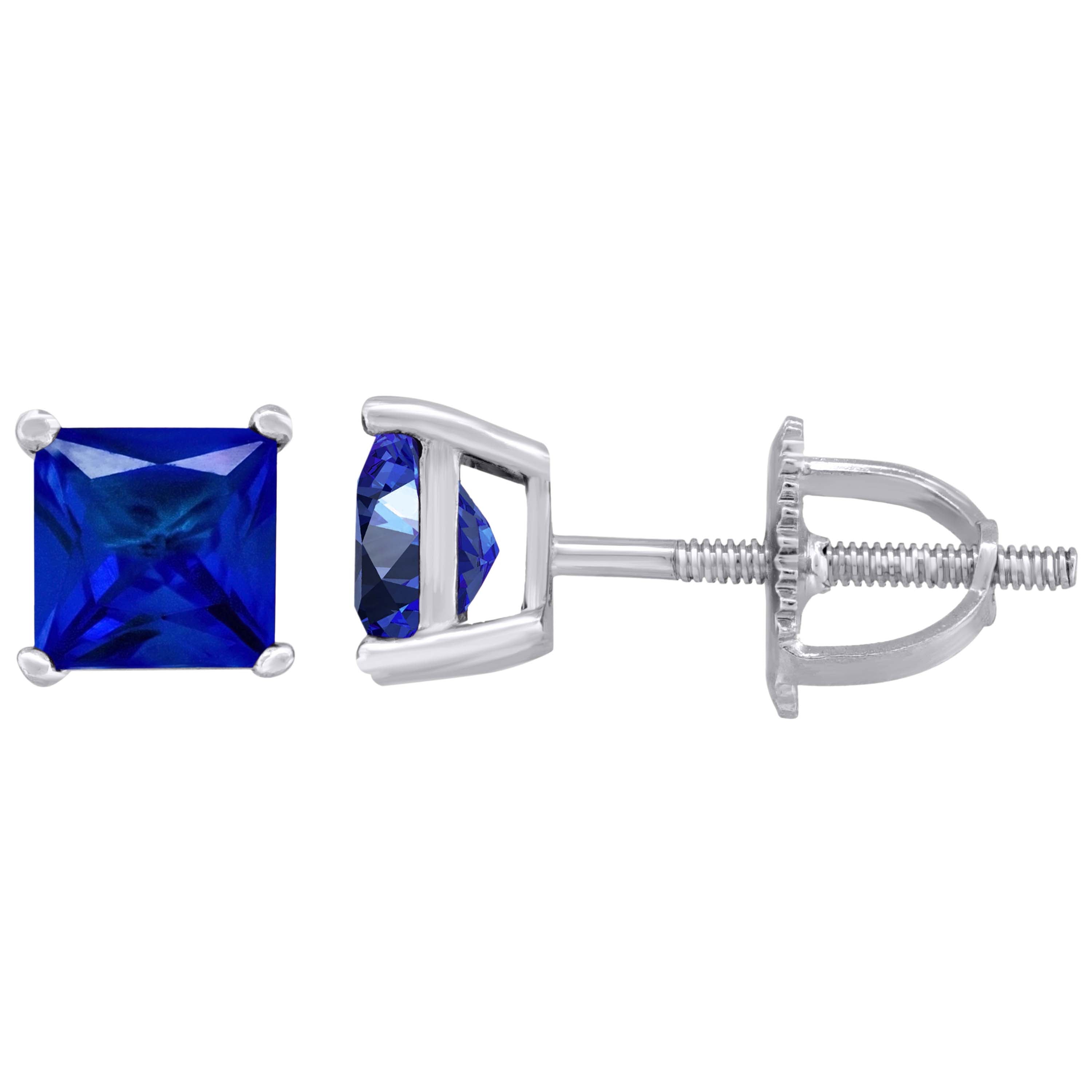 925 Sterling Silver Womens Royal Blue Princess Cut Cubic Zirconia 5mm Square Classic Studs Earrings
