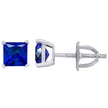 925 Sterling Silver Womens Royal Blue Princess Cut Cubic Zirconia 5mm Square Classic Studs Earrings